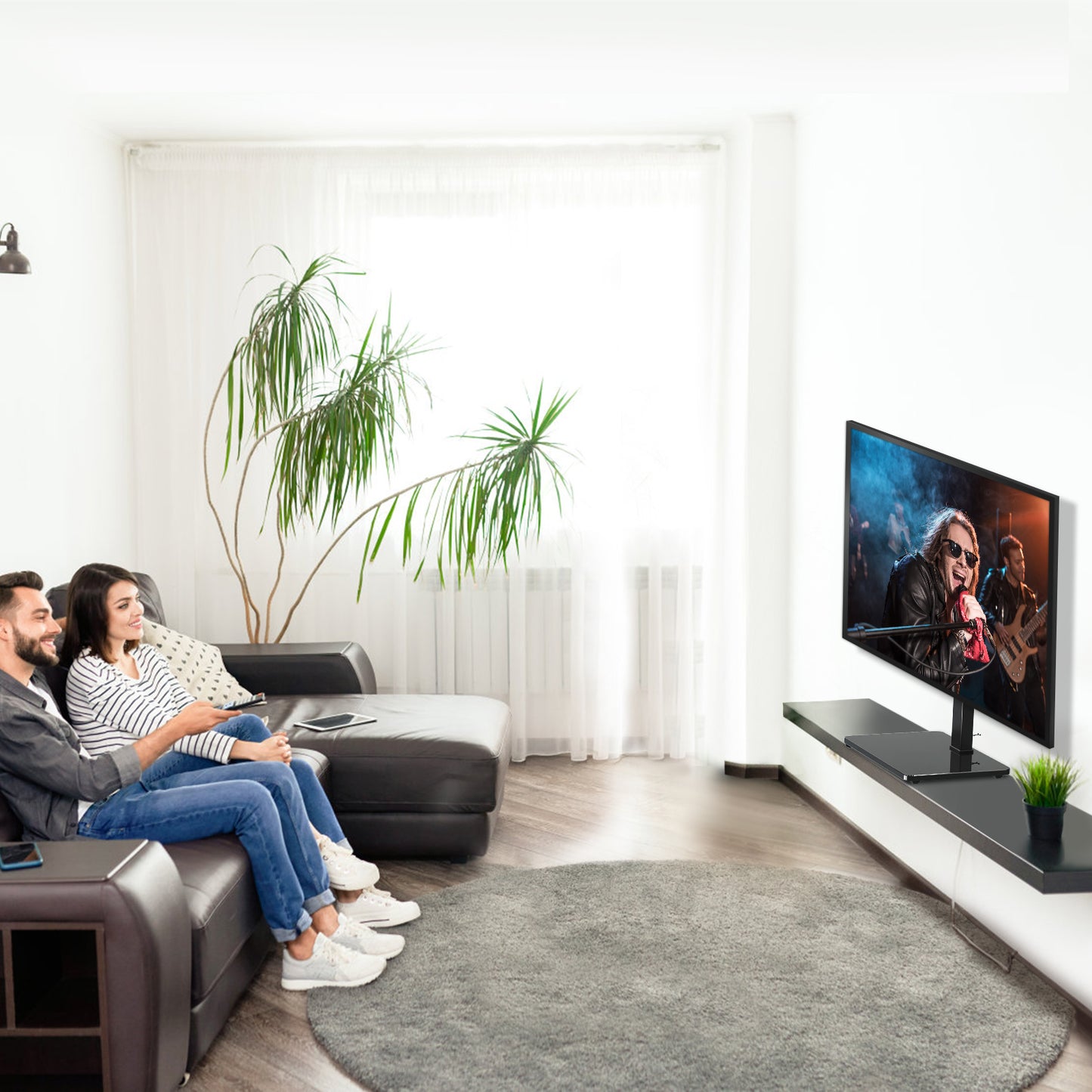 LIFTGO Universal TV Stand, Swivel Table Top TV Stand for 37 to 75 Inch LCD LED TVs, Height Adjustable TV Mount Stand with Tempered Glass Base, Holds up to 88lbs, Max VESA 600x400mm