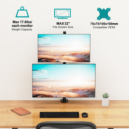 LIFTGO Vertical Dual Monitor Stand for 2 Max 32 inch Stack Screen Monitors, Stacked Monitor Mount with Swivel, Tilt, Height Adjustable, Computer Monitor Arm Holds up to 17.6 lbs Each