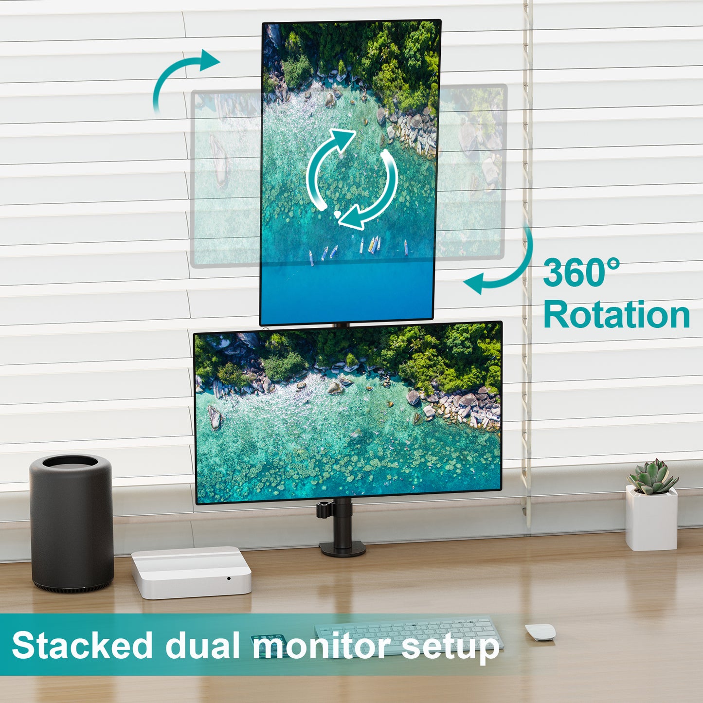 LIFTGO Vertical Dual Monitor Stand for 2 Max 32 inch Stack Screen Monitors, Stacked Monitor Mount with Swivel, Tilt, Height Adjustable, Computer Monitor Arm Holds up to 17.6 lbs Each