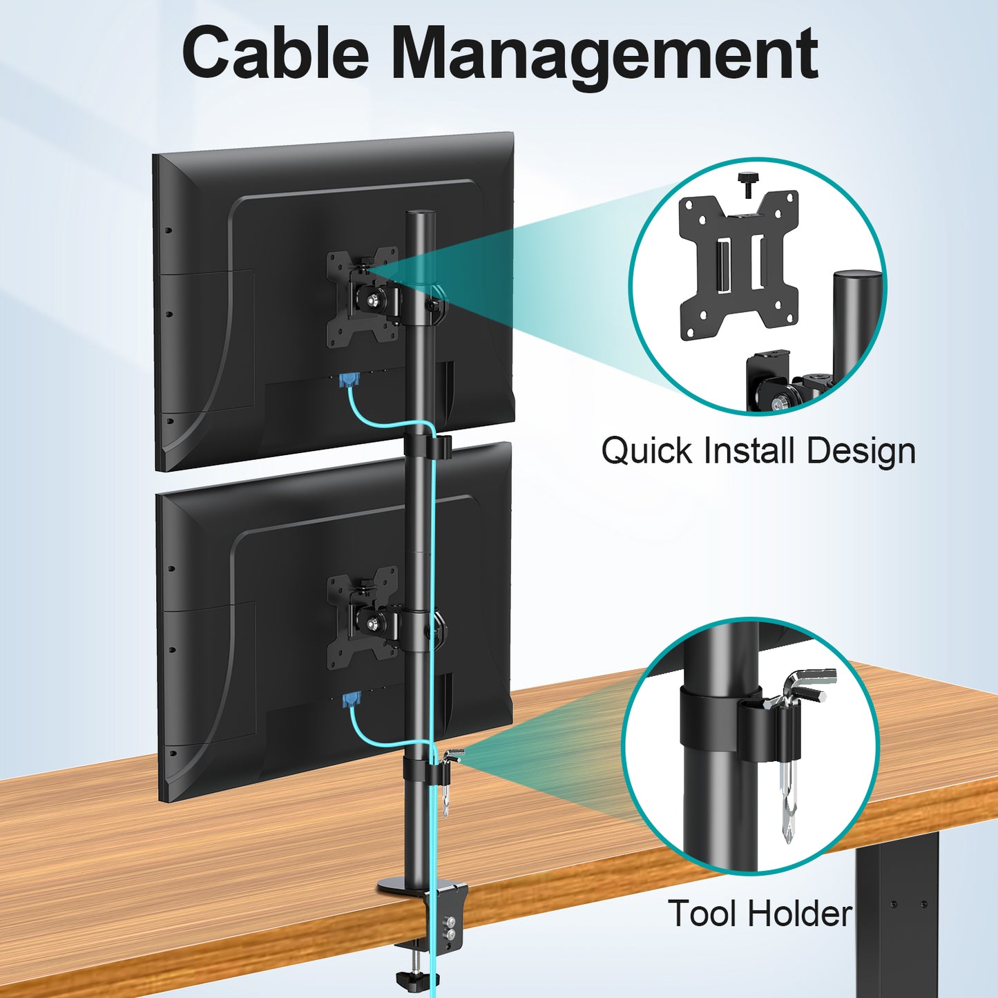 LIFTGO Vertical Dual Monitor Stand for 2 Max 32 inch Stack Screen Monitors, Stacked Monitor Mount with Swivel, Tilt, Height Adjustable, Computer Monitor Arm Holds up to 17.6 lbs Each