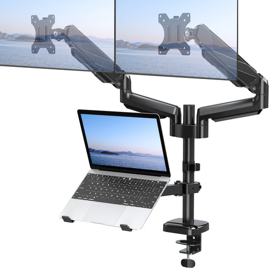 MOUNT PRO Dual Monitor and Laptop Mount for Max 27" Monitors & 17" Laptop 3-in-1 Adjustable Laptop and Monitor Desk Mount Holds up to 19.8lbs, VESA 75x75mm/100x100mm, Egonomic Setup for Home Office