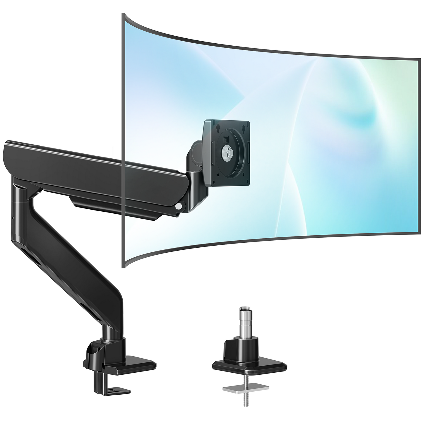 MOUNT PRO Heavy Duty Monitor Arm for Screens up to 57", Holds up to 66 lbs, Aluminum Ultrawide Monitor Mount, Fully Adjustable Single Gaming Desk Mount with C-Clamp & Grommet Base, Max VESA 100x100mm